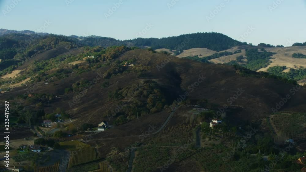 Aerial view rural desolation after wildfire disaster California Aerial view rural desolation after wildfire disaster California