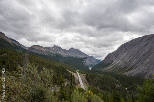 Icefields Parkway in Alberta Canada, in the Canadian Rockies. Jasper National Park. Big Hill and Big Bend overlook © MelissaMN