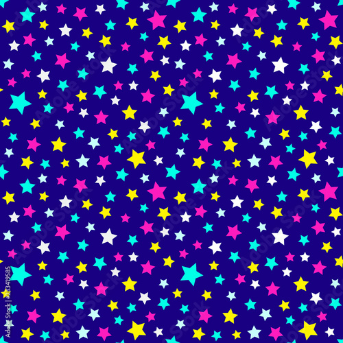 Festive and bright pattern of starry night - for kids parties and celebration