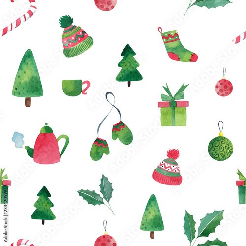 Christmas seamless pattern watercolor paint New Year 2019