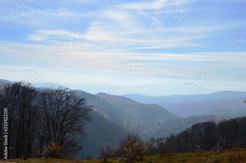 landscape of the hills and mountains in autumn
