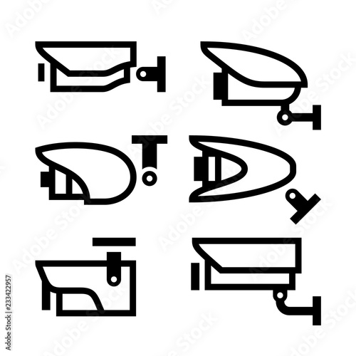 Quadro su tela Video surveillance new black set symbols vector
