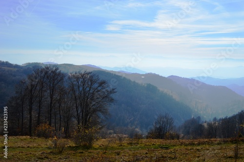 landscape of the hills and mountains in autumn 