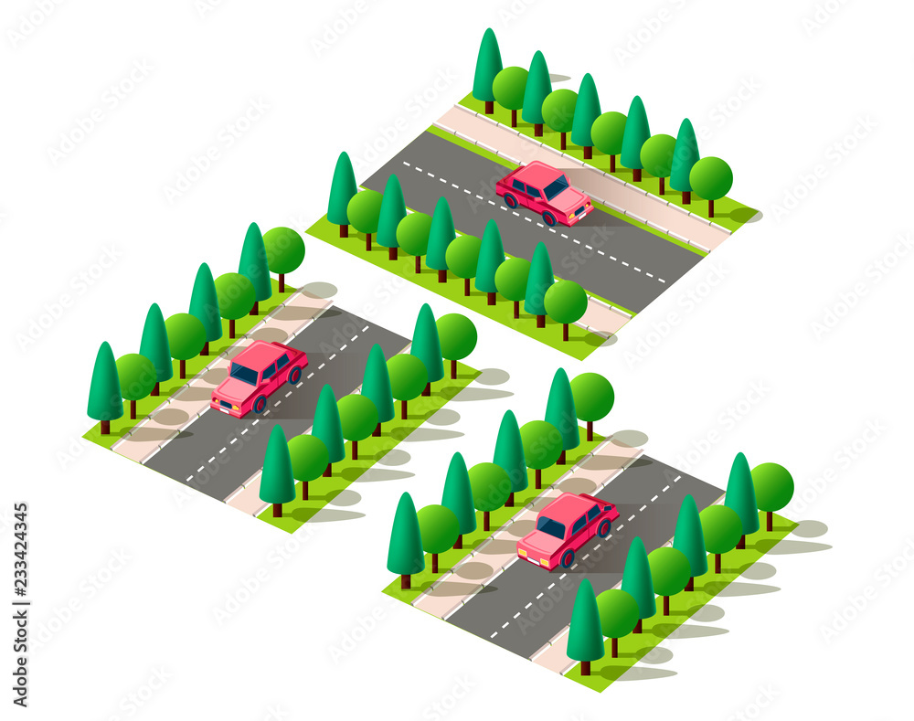 Fototapeta premium Isometric set red passenger car