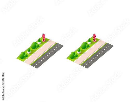 Isometric set red fire hydrant