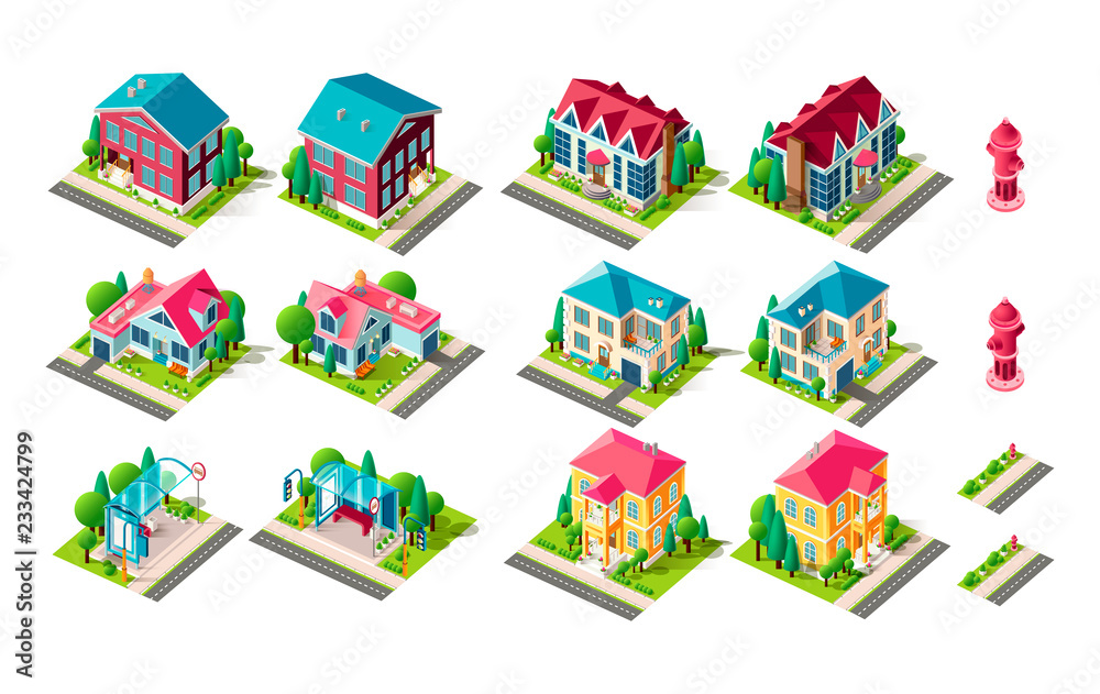 Isometric set town infrastructure
