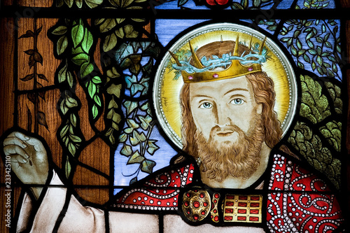 HALIFAX, NOVA SCOTIA, CANADA- NOV 2, 2014: Detail from a selection of religious stained glass in St. Paul's Anglican Church in Halifax, Nova Scotia. photo