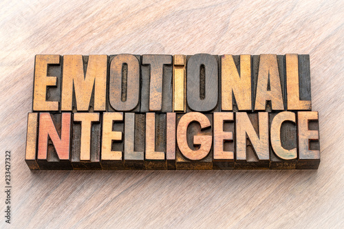 emotional intelligence - word abstract in wood type