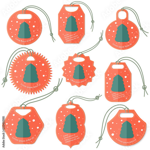 Set of Tags with Flat Christmas Tree