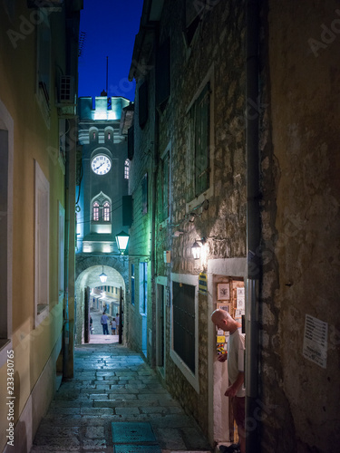Night scene of a narrow alley, Montenegro © klevit