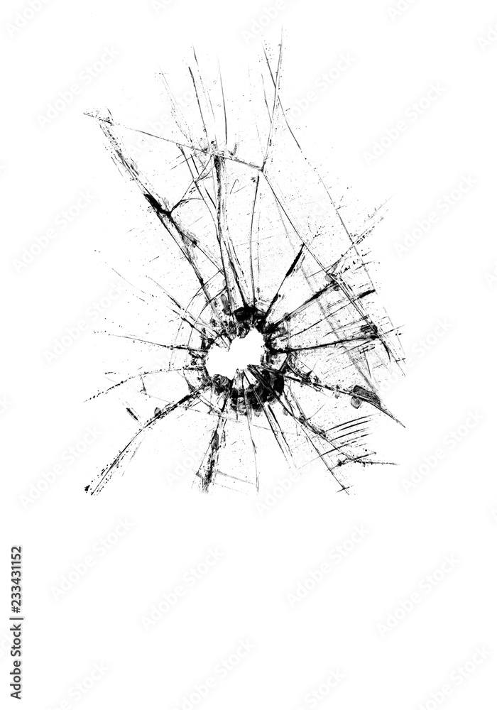 broken glass with sharp Pieces over white