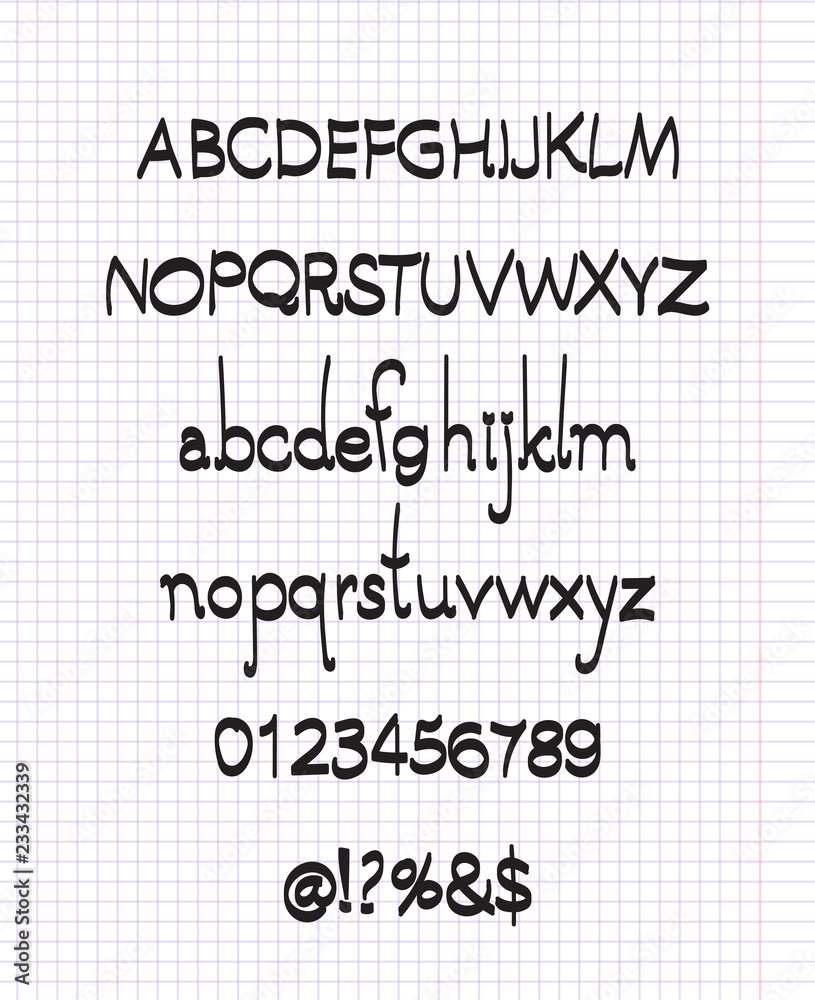 Hand drawn vector font with brush letters and numbers Hand drawn vector font with brush letters and numbers
