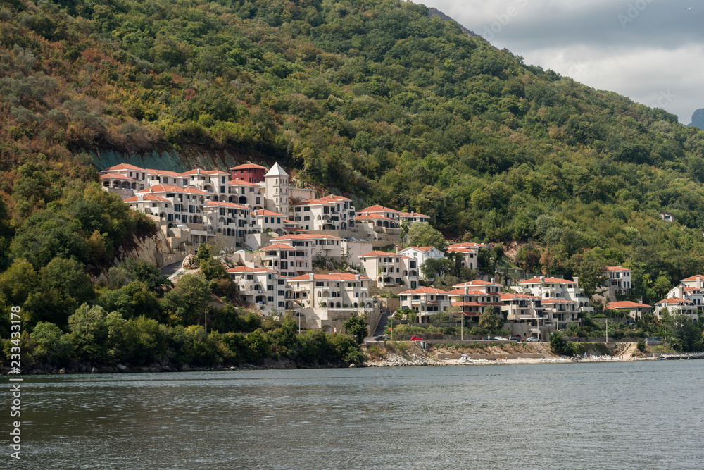 Villas and apartments at waterfront, Bay of Kotor, Montenegro