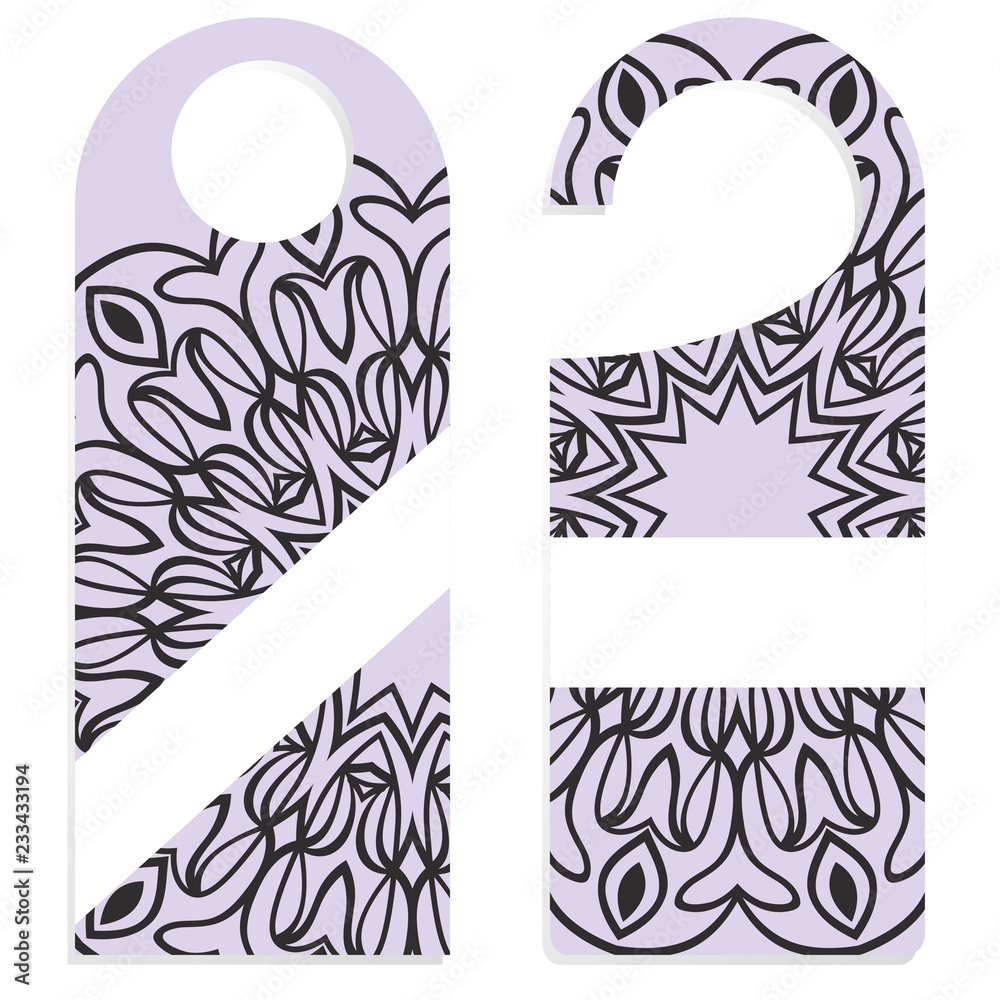 Fototapeta premium Set of door hangers isolated on white background. Door hanger with floral mandala ornament. Vector illustration.