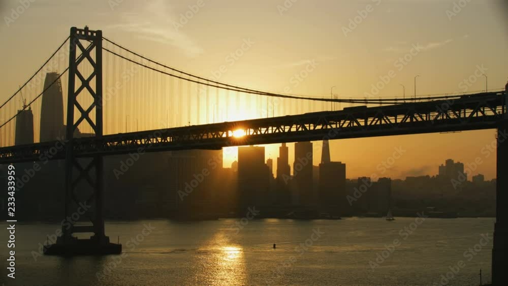 Aerial view Oakland Bay bridge sunset San Francisco Aerial view Oakland Bay bridge sunset San Francisco