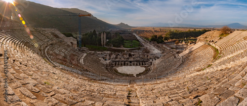 Panoramic view of the ancient city from the top of the Ephesus Theater. The ancient city is listed as a UNESCO World Heritage Site. photo
