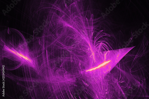 Abstract Patterns On Dark Background With Purple Lines Curves Particles