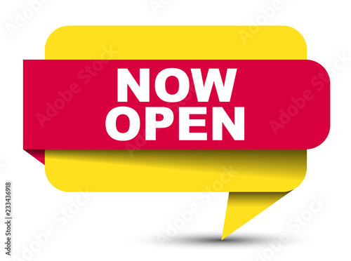 red vector banner now open