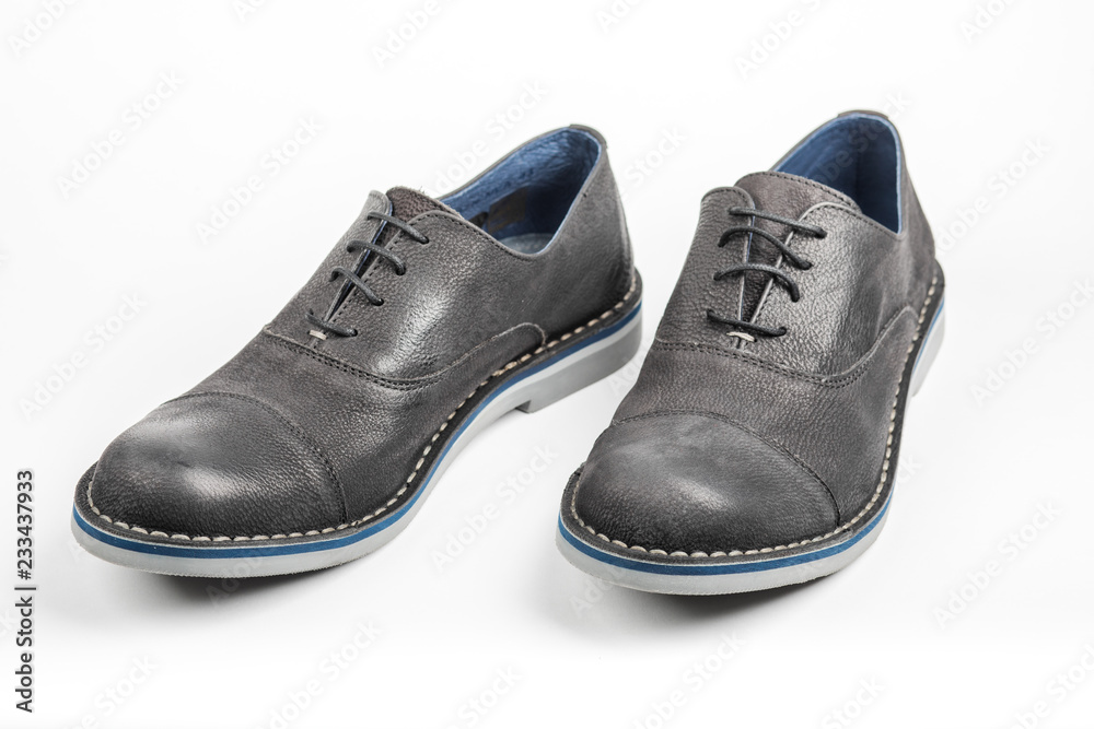 Blue men's shoes on white background. Blue men's shoes on white background.