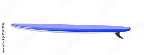 Side view of surf board with fin isolated on white background