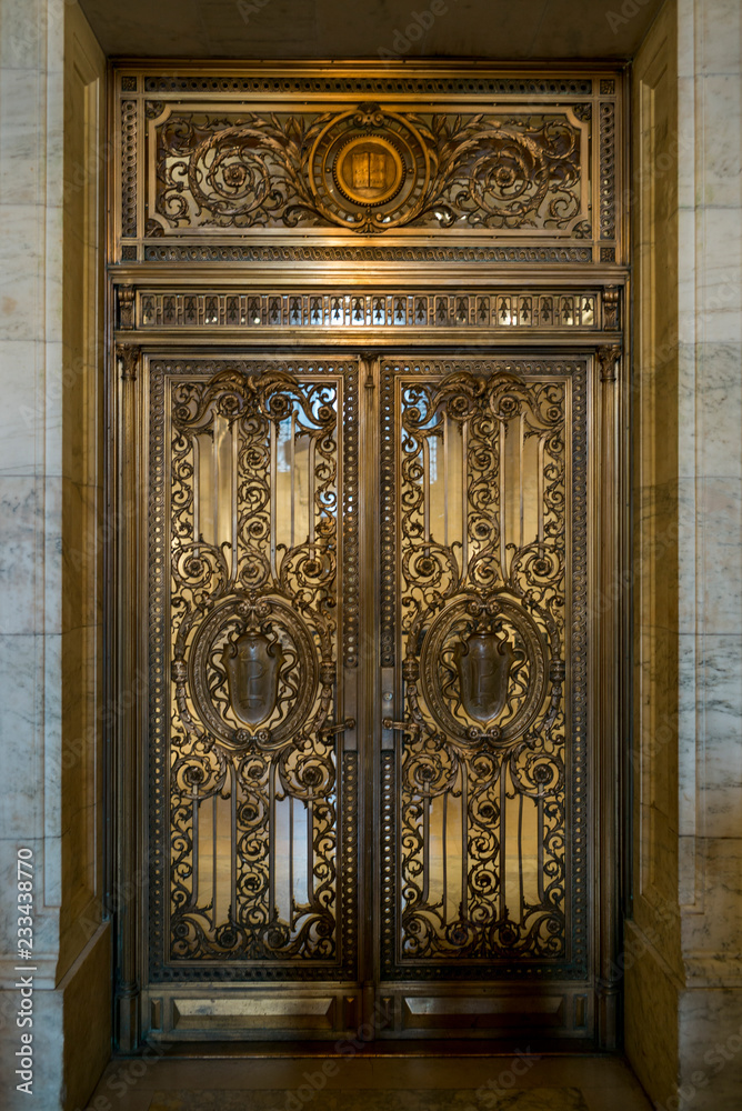 Ornate gold door, New York City, New York State, USA