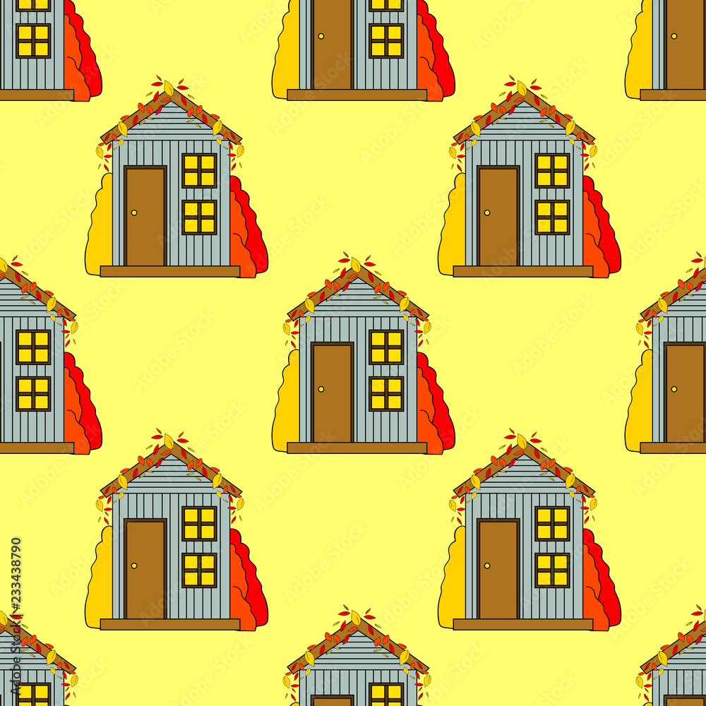 Seamless pattern of house in vector. Cute cartoon design. Perfect for card, calendar design