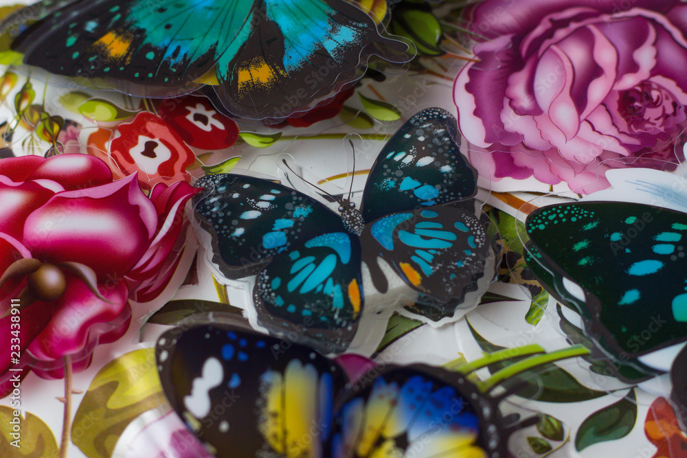 colorful butterflies on a black background