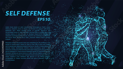 Self-defense of blue glowing dots. Assault on a man with a knife.