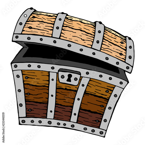 Opened antique treasure chest. Vector illustration.