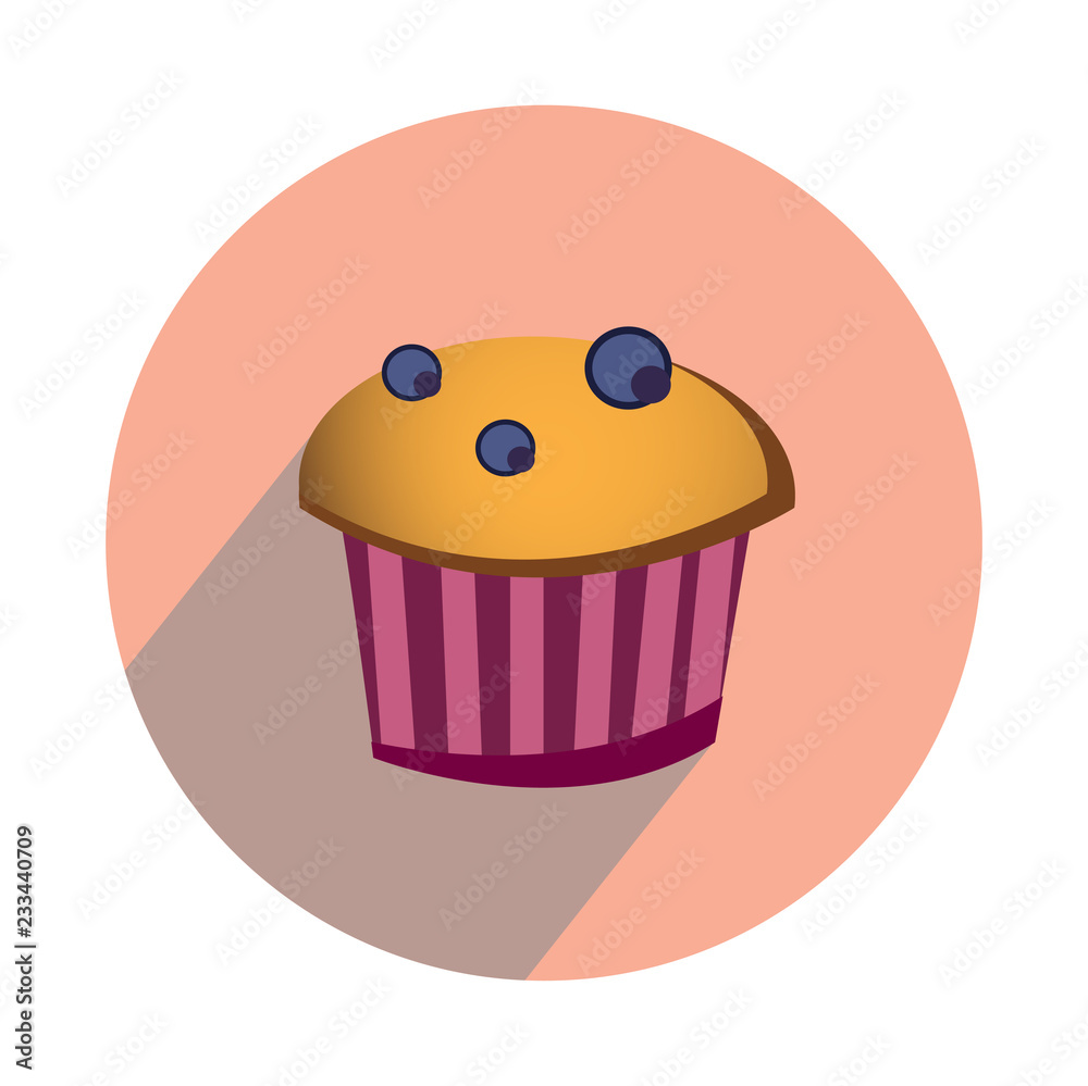Muffin with berries on white background icon flat Muffin with berries on white background icon flat