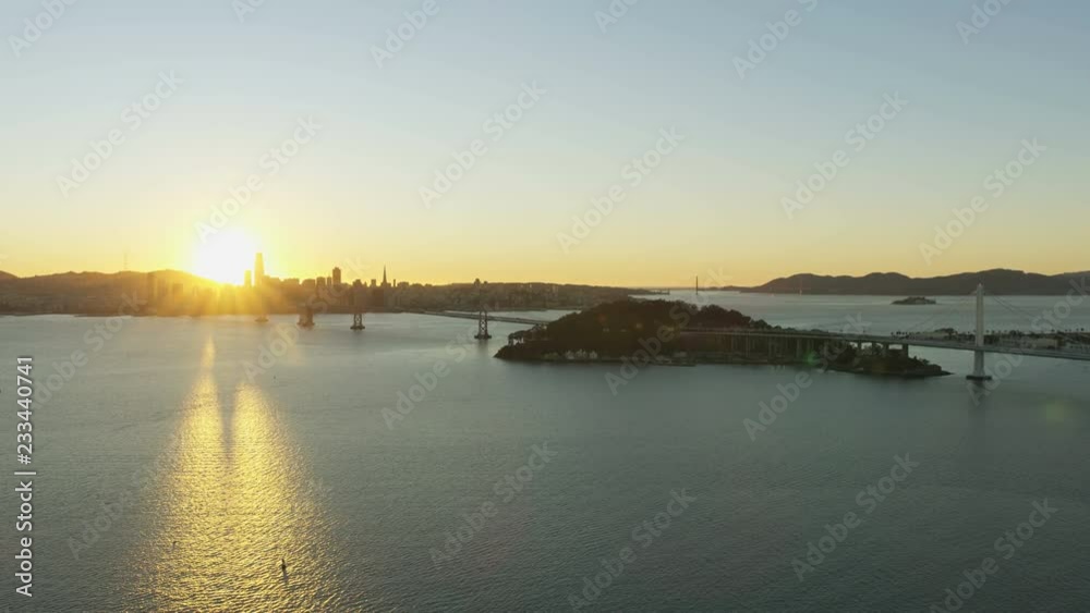 Aerial sunset view Oakland bay bridge San Francisco Aerial sunset view Oakland bay bridge San Francisco