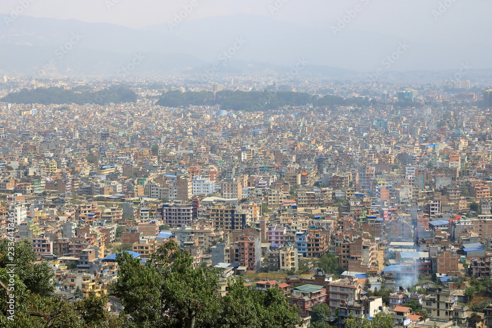 Panoramic View to the dusty Kathmandu, Capital of Nepal