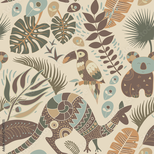 Grudge Fremskreden Svømmepøl Colorful seamless pattern with australian animals. Decorative aboriginal  backdrop Stock Vector | Adobe Stock