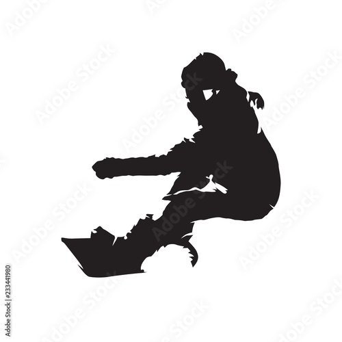 Snowboarder, isolated vector silhouette, front view. Snowboarding