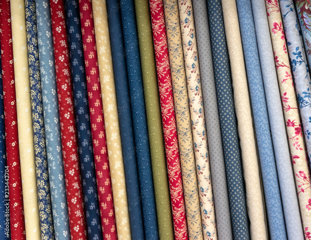 Multi-colored fabric in piles Multi-colored fabric in piles