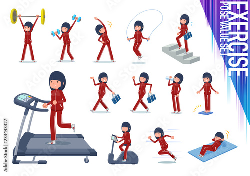 flat type school girl red jersey_exercise