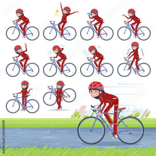 flat type school girl red jersey_road bike