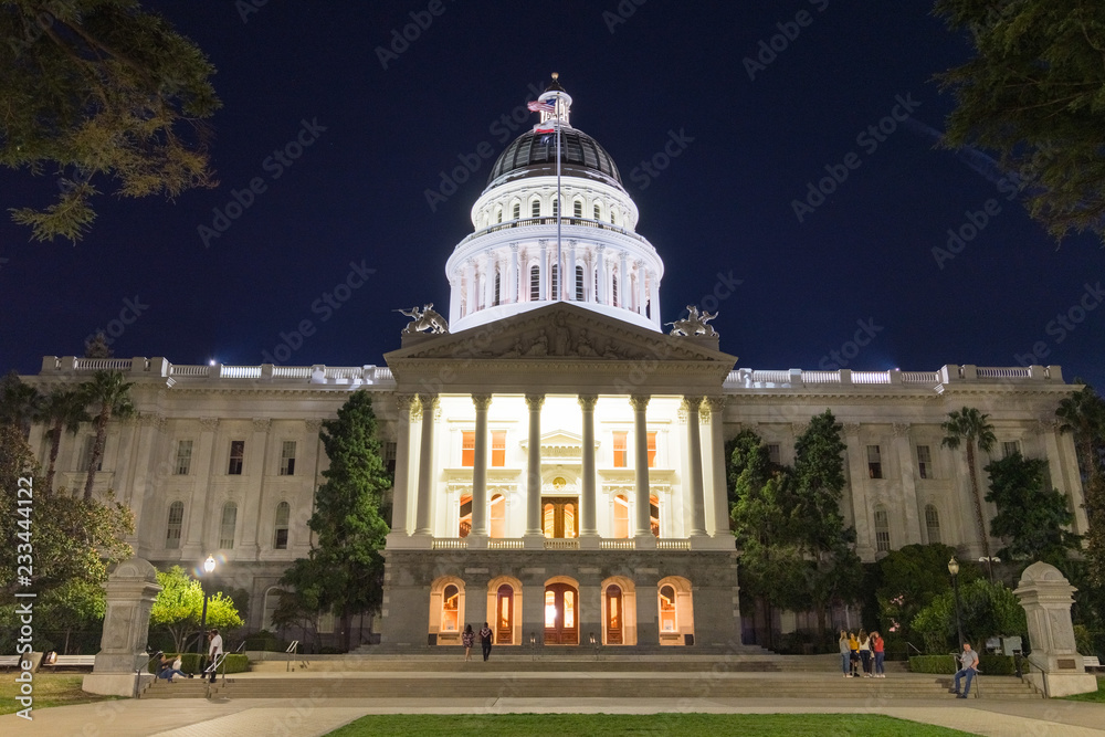 California State Capitol building, Sacramento, California; night view