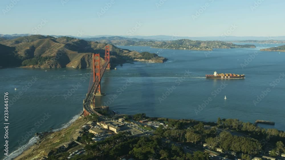 Aerial view ship Golden Gate bridge San Francisco Aerial view ship Golden Gate bridge San Francisco