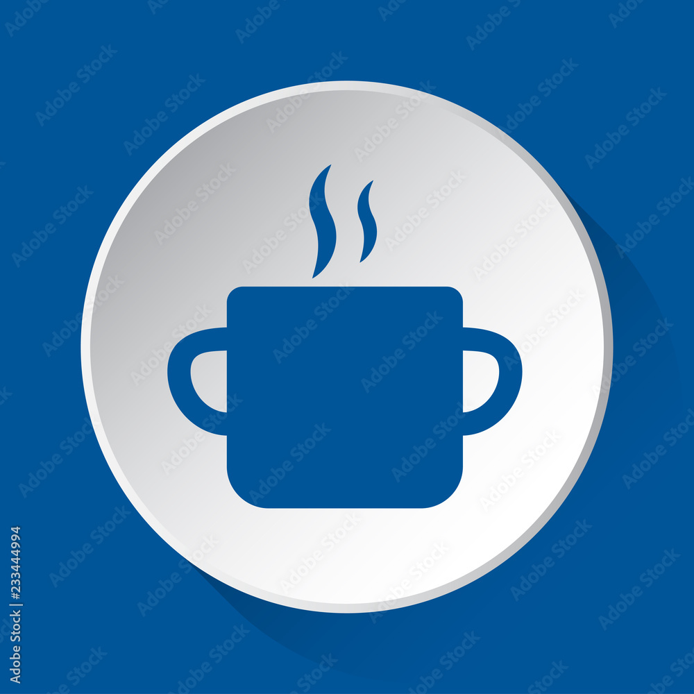 cooking pot with smoke - blue icon on white button cooking pot with smoke - blue icon on white button