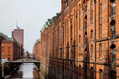 Canals and bridges at Hamburg in a cold early spring day © anamejia18