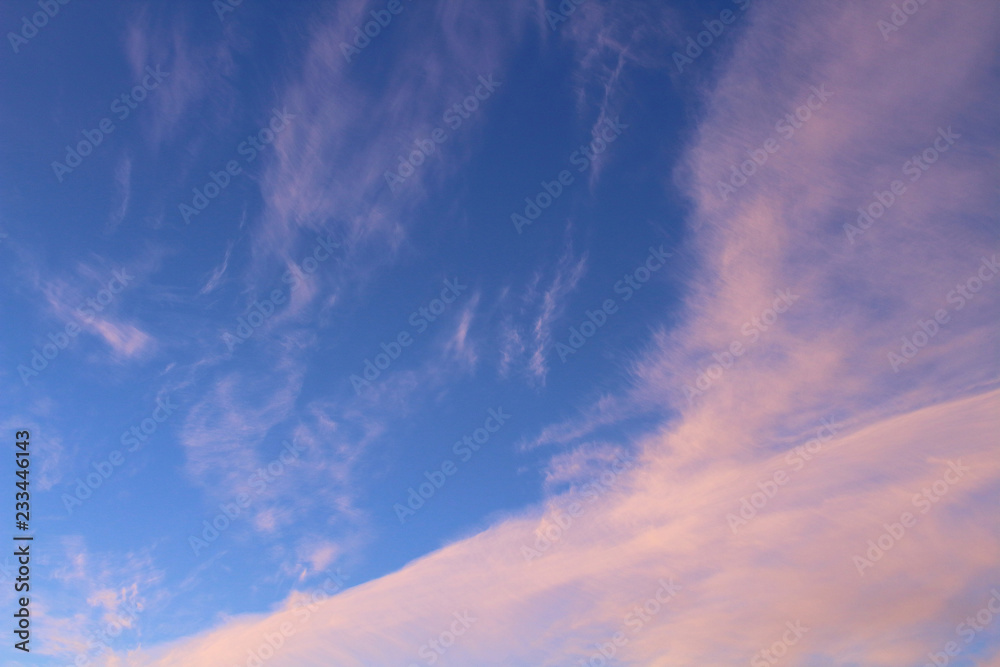 Beautiful thin cirrus clouds. Background. Landscape.