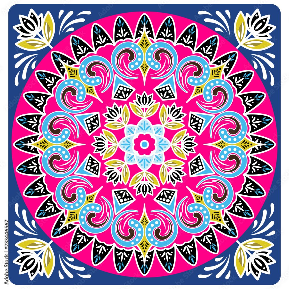 Costa rica ox cart wheel design vector square background. Bright and bold traditional design ornament.