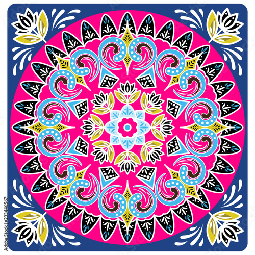 Costa rica ox cart wheel design vector square background. Bright and bold traditional design ornament.