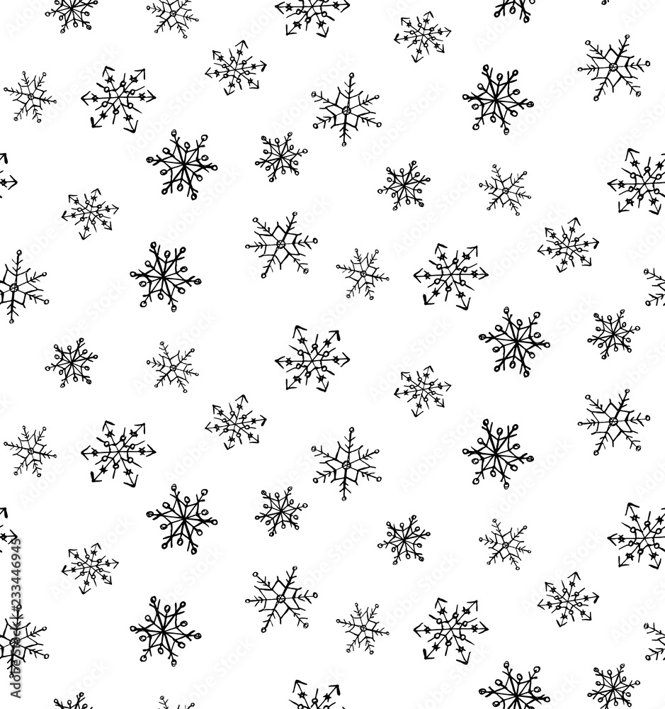 Seamless pattern sketches black snowflakes. Seamless pattern sketches black snowflakes.