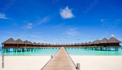 Water bungalows and wooden jetty on Maldives © travnikovstudio