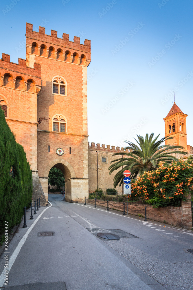 castle with tower and city gate of Bolgheri