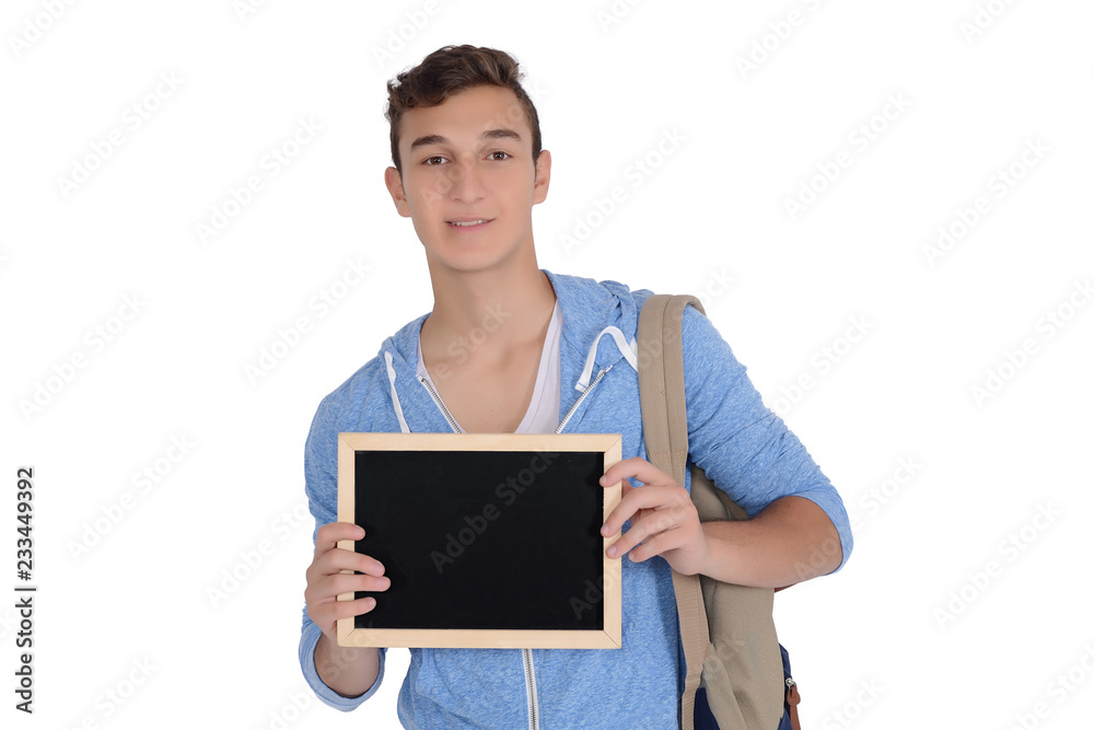 Man holding empty chalkboard