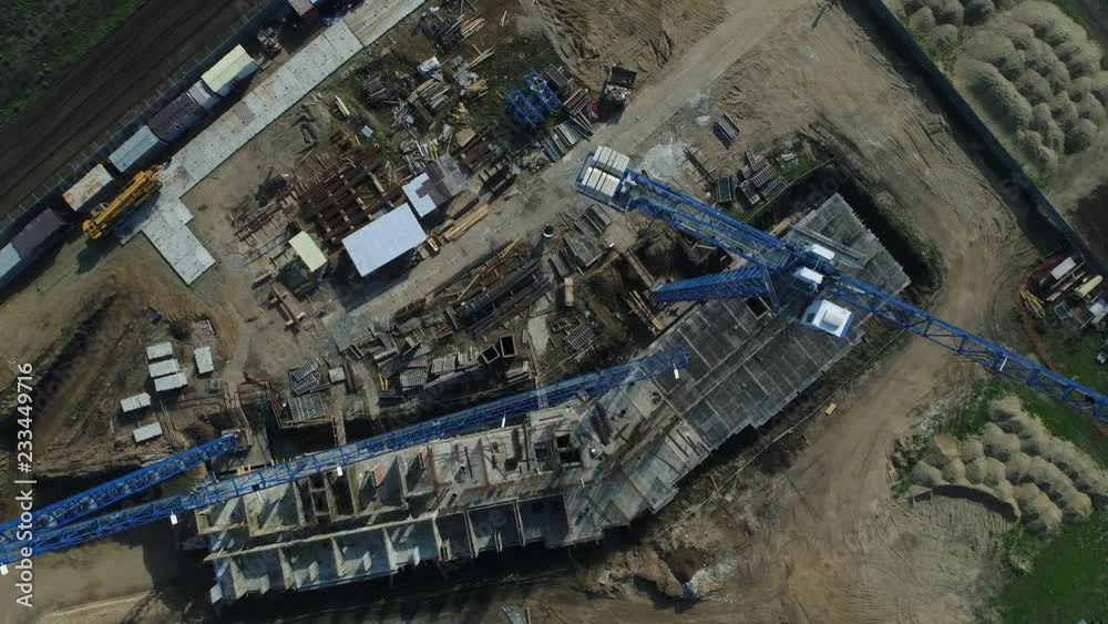The view from the air: construction site, crane, construction of the building. The view from the air: construction site, crane, construction of the building.