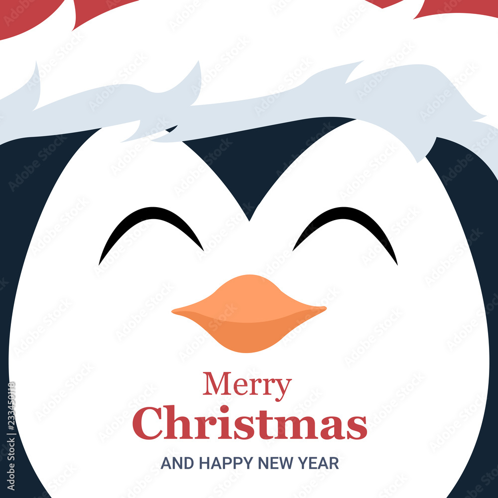 Fototapeta premium Penguin face Christmas card brochure